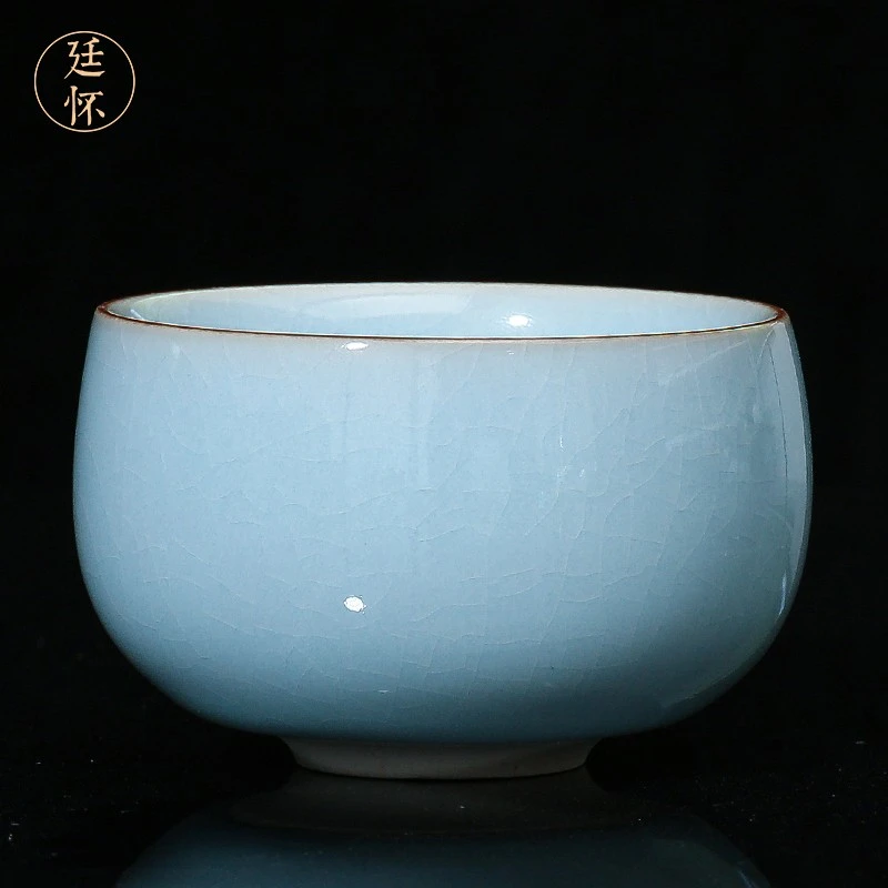 廷怀汝窑茶杯 纯手工天青色圆融杯主人杯单杯汝州汝瓷开片个人杯