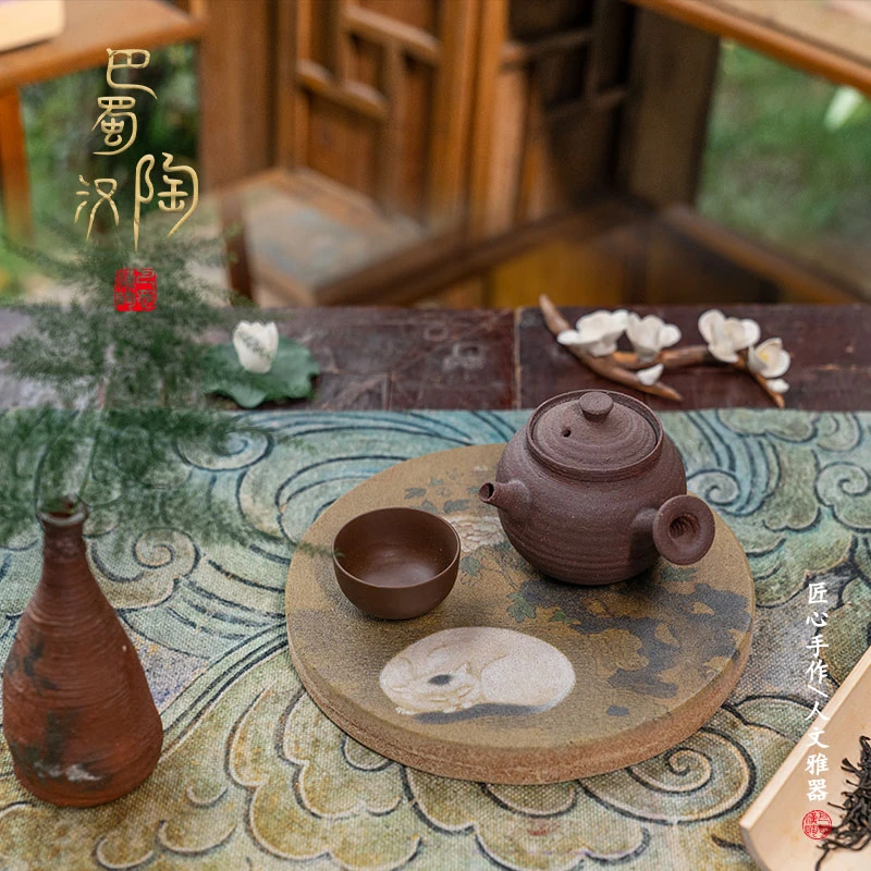 【彩绘圆盘合集】汉陶吸水干泡台 非遗高端茶器  吸的水去哪里了