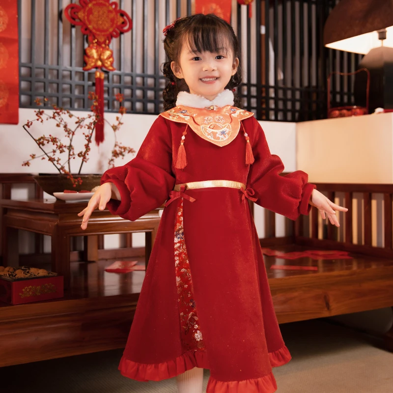 西子问汉服女童【福如】拜年服周岁礼服喜庆原创女改良冬