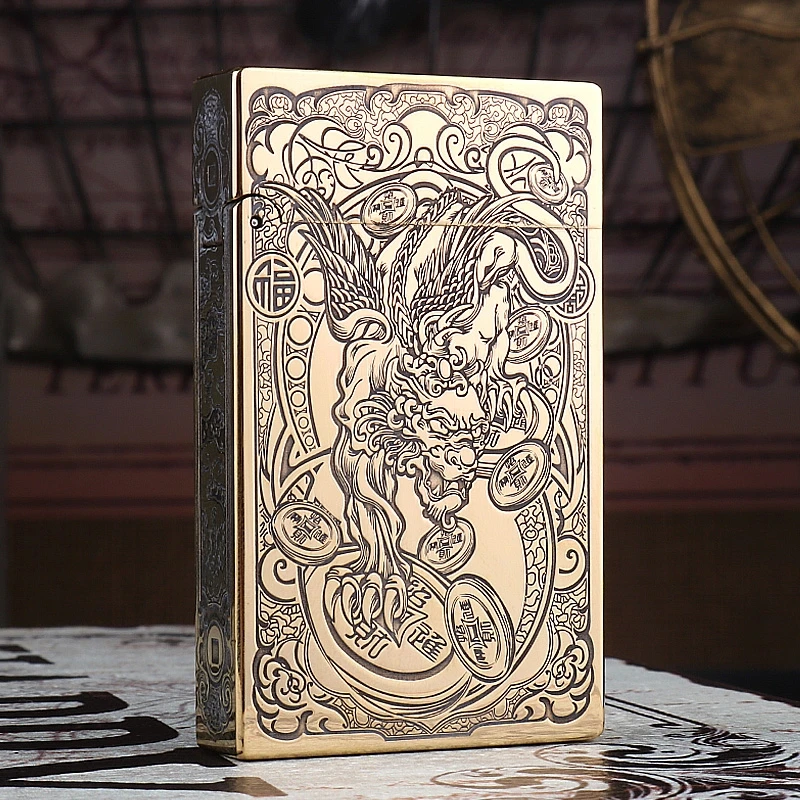 正品佐罗552纯铜精雕防风手工个性砂轮超薄复古刻字创意朗声火机