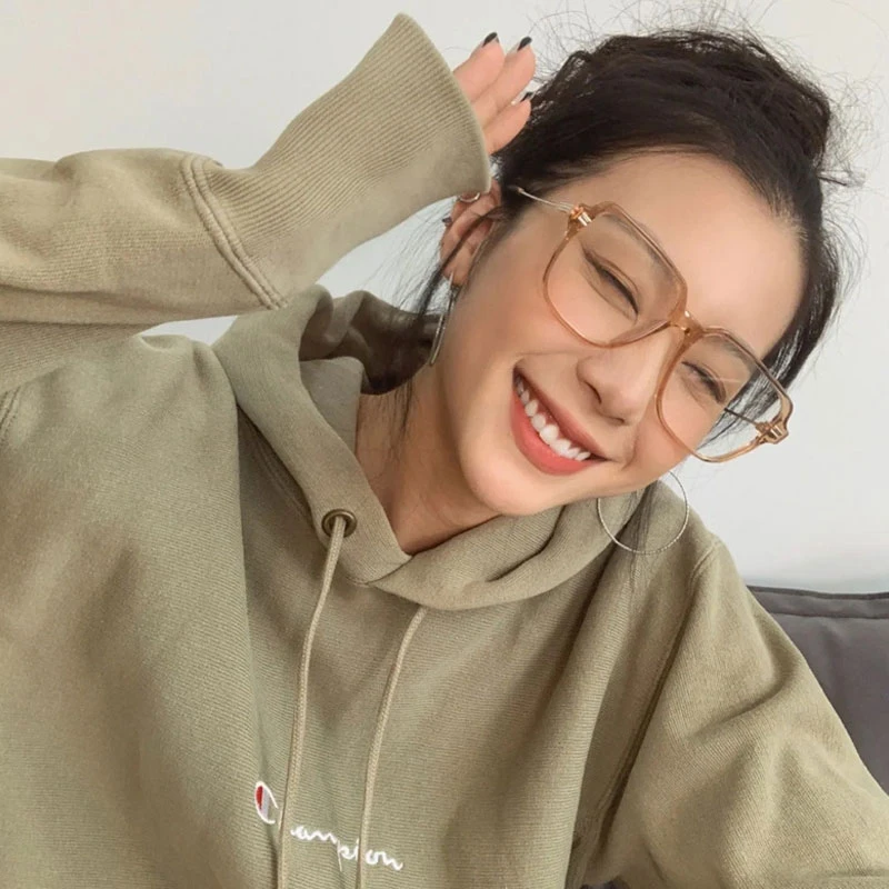 网红复古眼镜女透灰框眼镜架潮方形镜框防蓝光显脸小方框茶色韩版