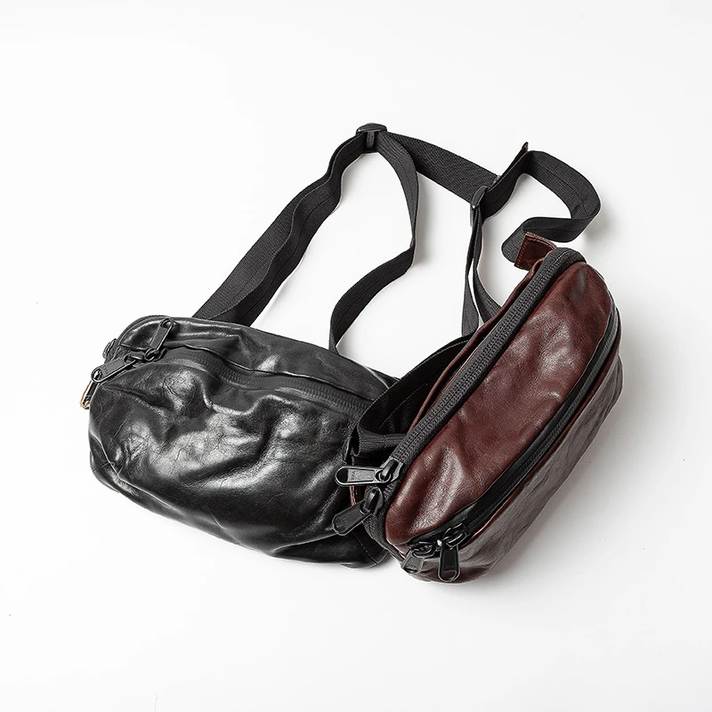 真皮日系小胸包男士潮牌头层牛皮休闲斜挎包腰包单肩手机包背包1