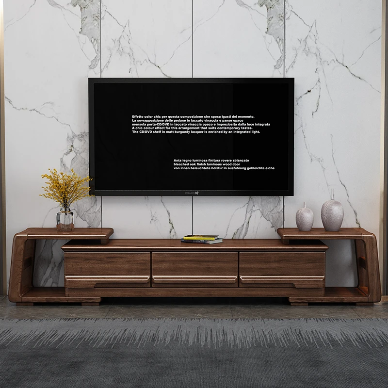 至圣千品胡桃木实木可伸缩电视柜茶几组合影视柜客厅储物地柜矮柜