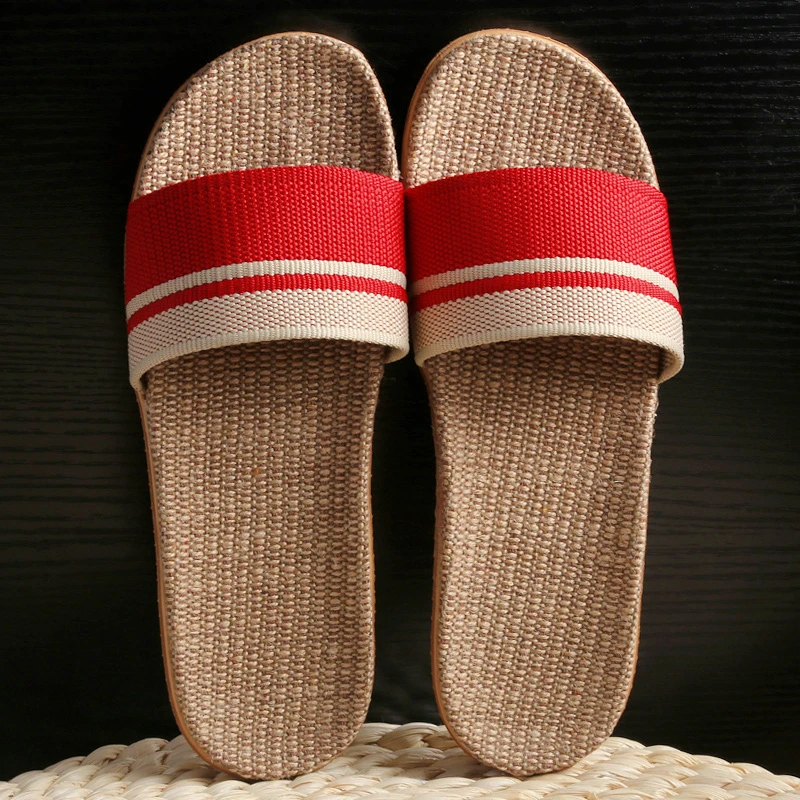 亚麻拖鞋女夏季居家室内厚底软底家用木地板可爱凉拖鞋小香风拖鞋