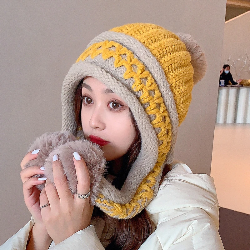 韩版少女甜美针织毛线帽冬季加厚护耳保暖帽秋冬户外出游滑雪帽子