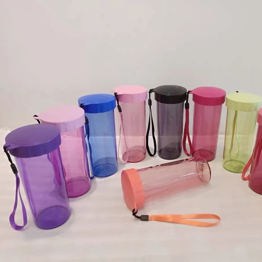 特百惠430ml莹彩随心杯家用简约平盖密封防漏塑料便携带杯绳水杯