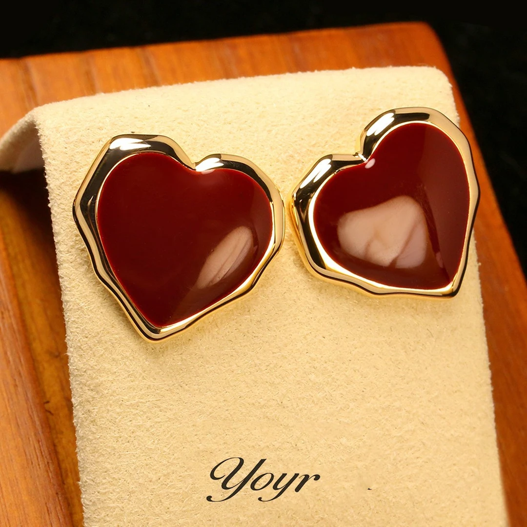 YOYR 铜合金耳饰 桃心耳钉百搭小众时尚气质简约经典个性甜美耳环