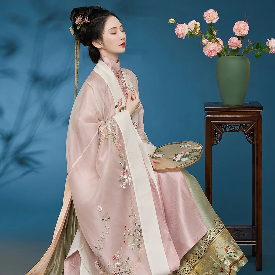 钟灵记【行香子化纤版】达人 氅衣竖领大襟衫仿苏绣大袖汉服