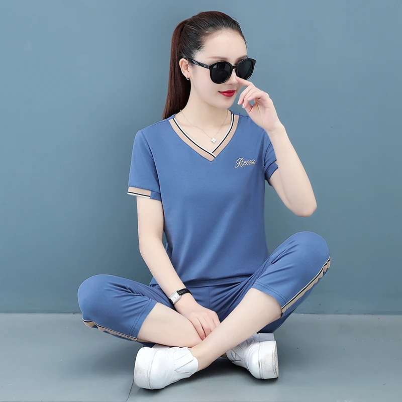 运动服套装女夏季2025新款中老年妈妈装广场舞时尚休闲跑步两件套