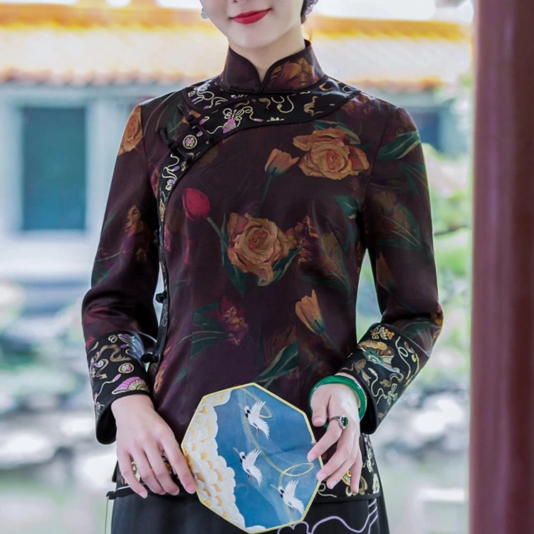 华族经典 唐装女秋款长袖 琼楼玉宇上衣