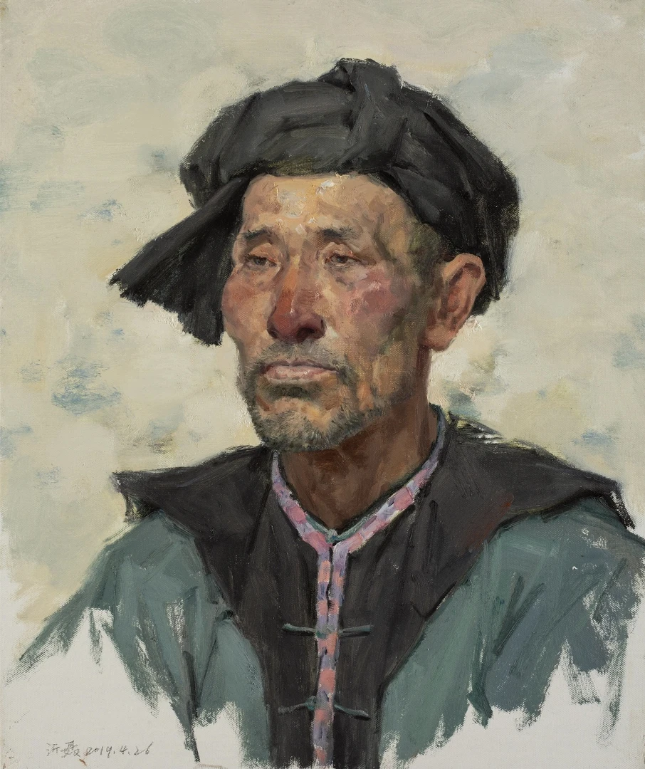 原创收藏油画作品《仡佬族老汉系列之二》尺寸：50X60CM