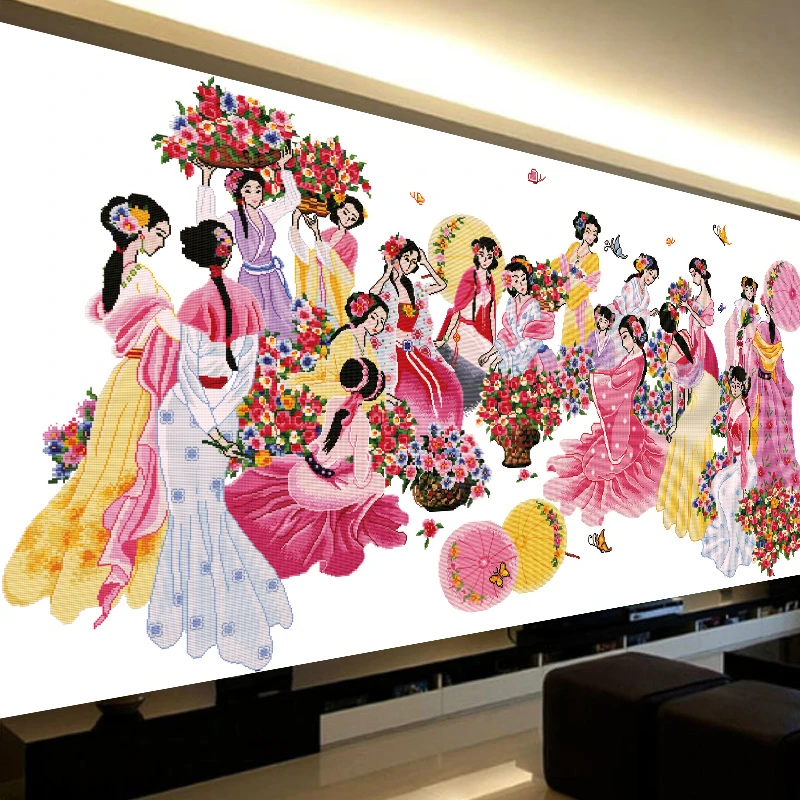 丽莎十字绣线绣盛世花海古风手工自己绣2023客厅新款十八钗刺绣