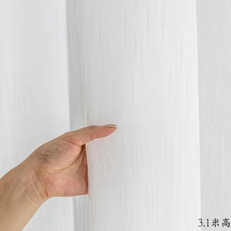 纱帘2021新款卧室超高加长3.1成品北欧轻奢细条纹白纱隔断帘3.2高
