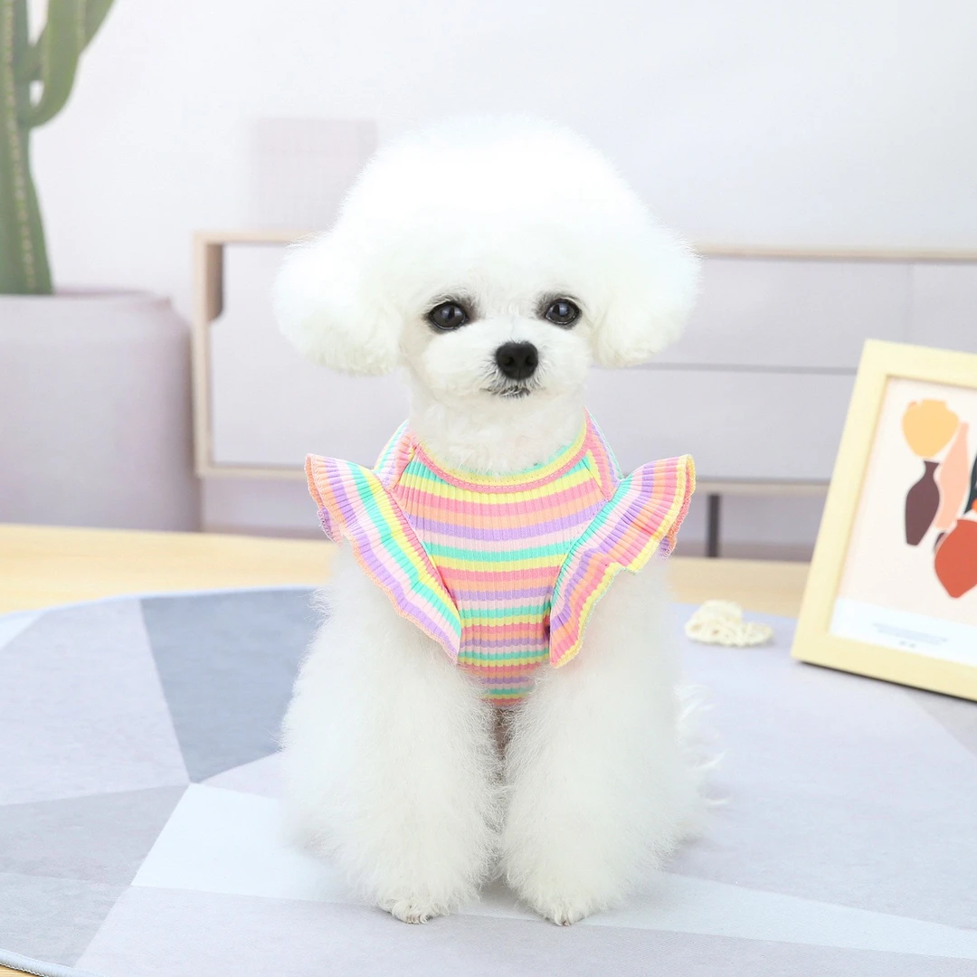 宠物衣服狗服装小型犬衣服宠物服饰春夏狗彩条裙子背心四腿通用