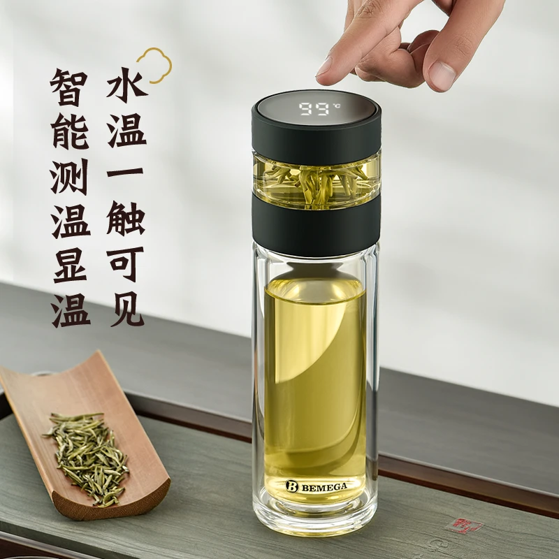 双层玻璃杯透明泡茶杯子大容量隔热水杯男士玻璃水杯茶水分离