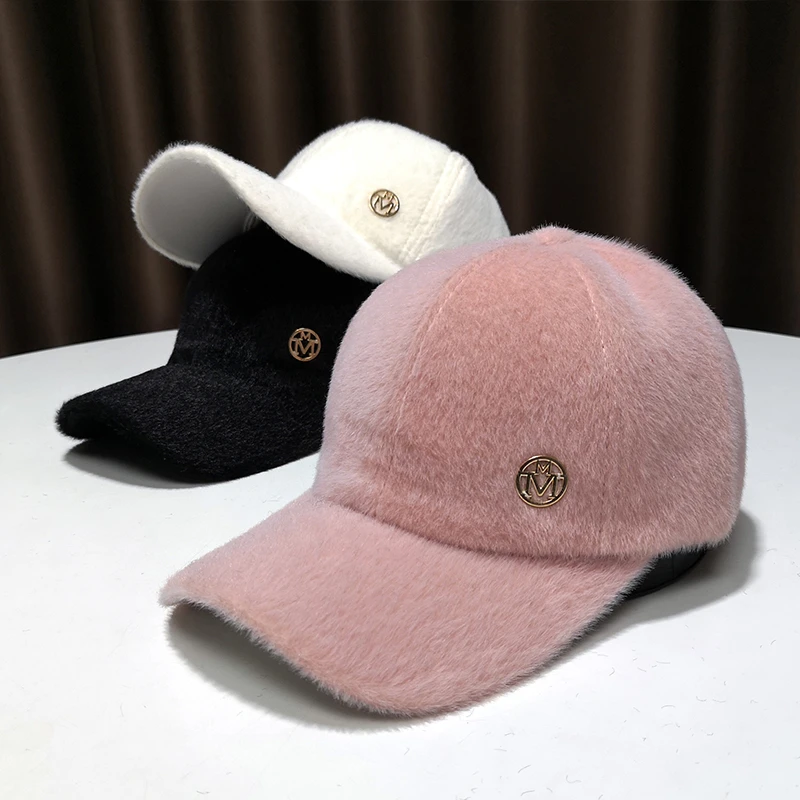 毛毛帽子2024年新款女休闲春秋冬款加厚加绒鸭舌帽男百搭棒球帽