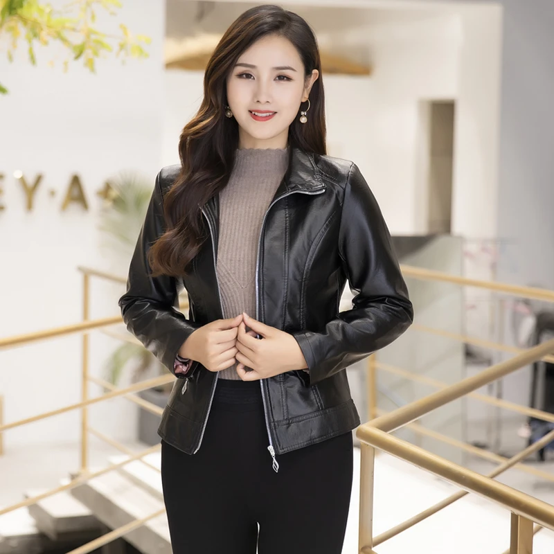 秋上新女士皮衣外套皮夹克妈妈装皮衣女上衣薄棉女士外套36C