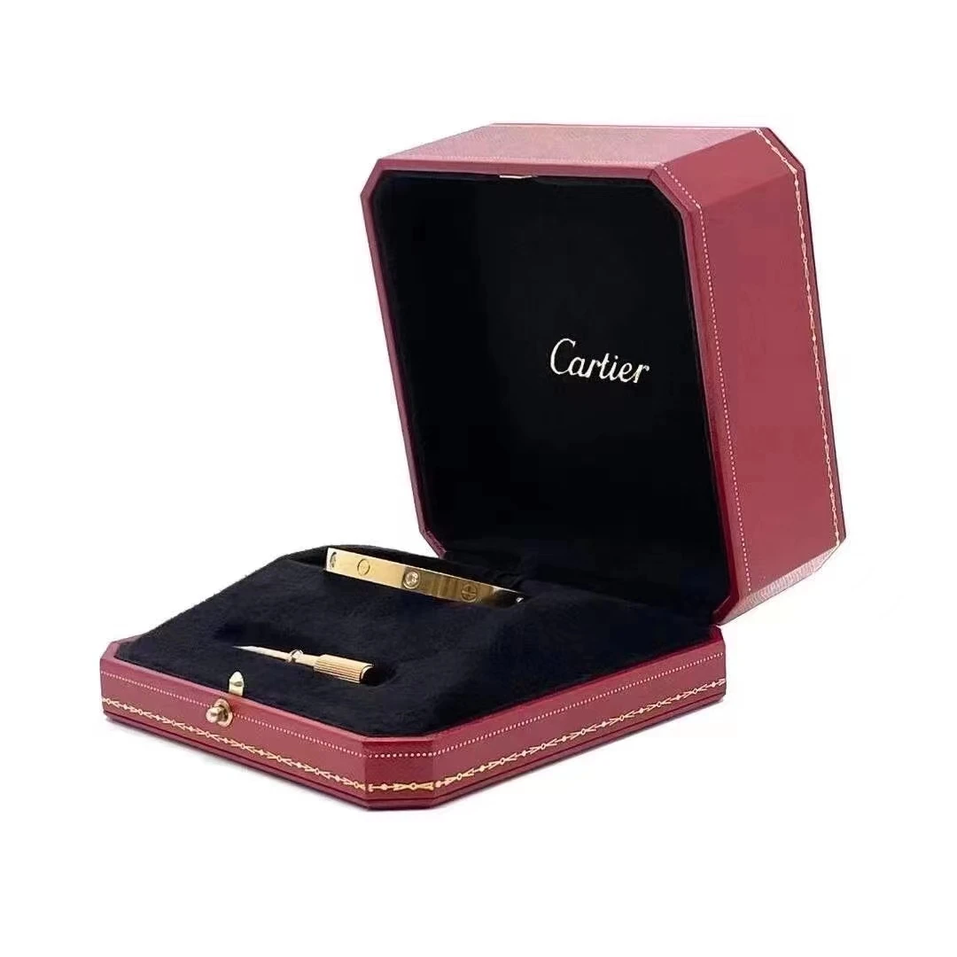 99新 Cartier/卡地亚 LOVE系列 经典玫瑰金17号镶嵌宽版四钻手镯