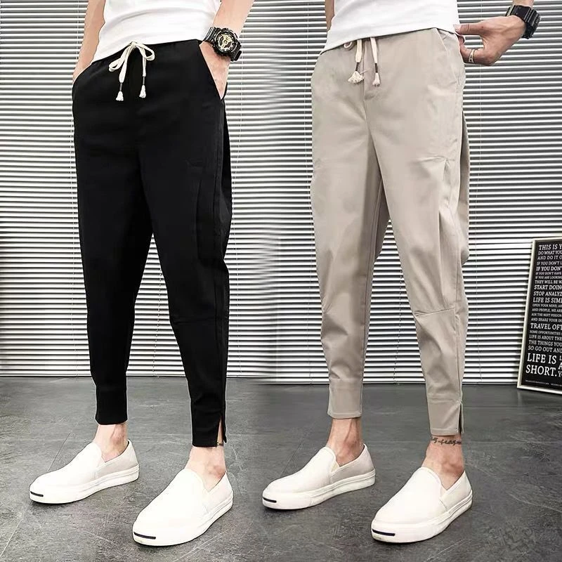 夏季网红裤子男潮流修身小脚裤男士百搭哈伦九分裤精神小伙裤子潮