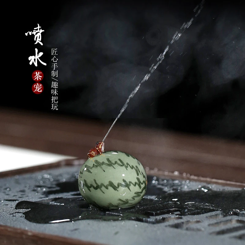 【畅陶】宜兴壶个性创意手工茶玩可养摆件 西瓜喷水青蛙紫砂
