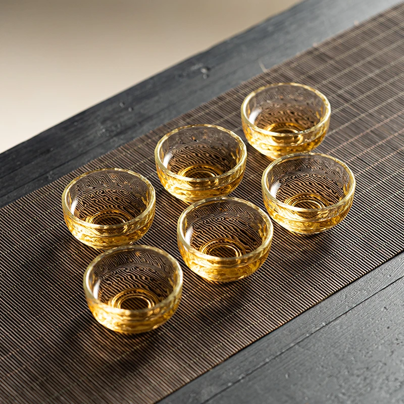 六只装玻璃茶杯砖石纹品茗杯小号功夫茶具加厚耐热