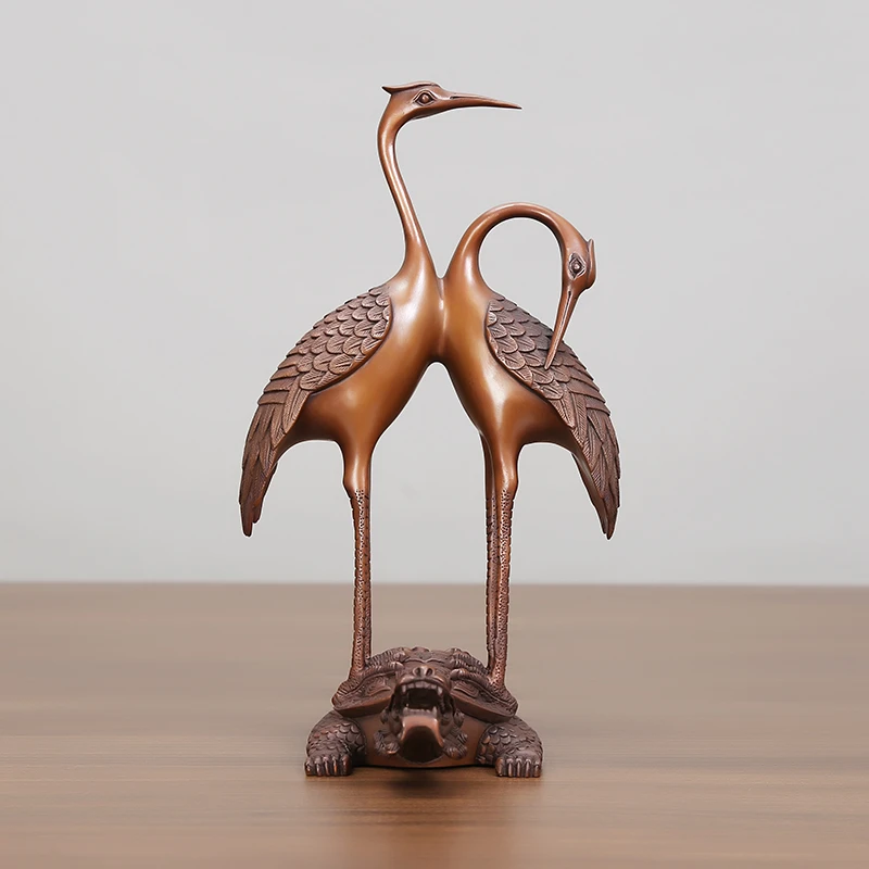 紫铜双鹤摆件全铜龟鹤情侣双鹤铜鹤客厅办公室送礼新中式夫妻摆设