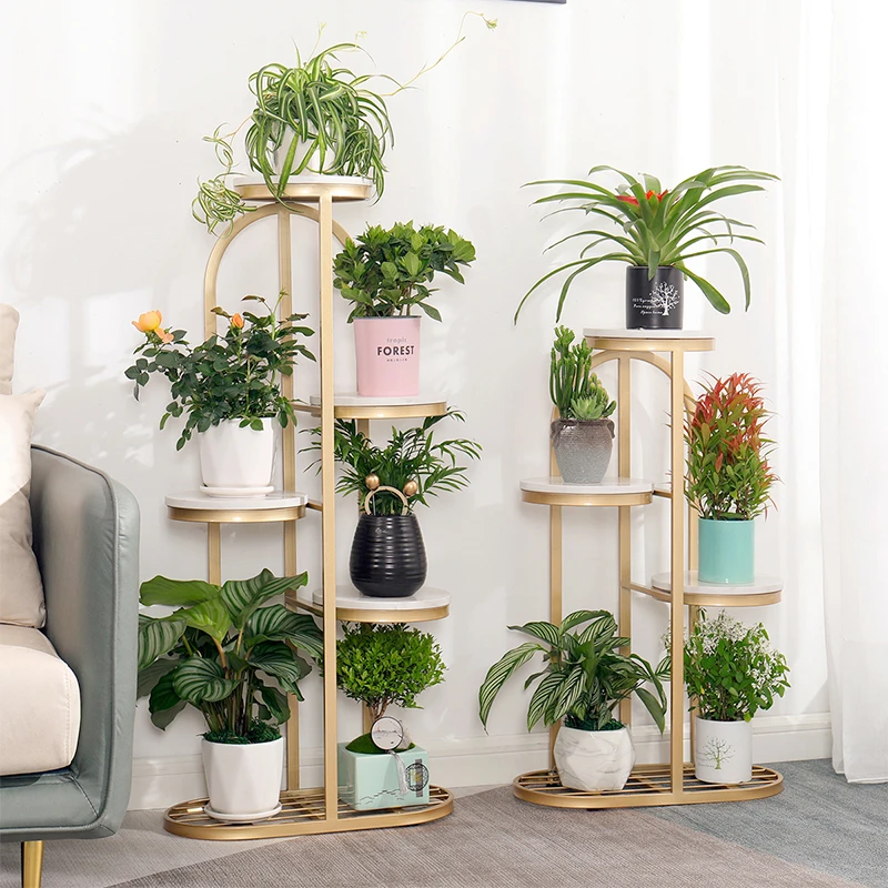 聚当当轻奢多层铁艺清新室内客厅绿萝花架子阳台多肉吊兰落地花盆