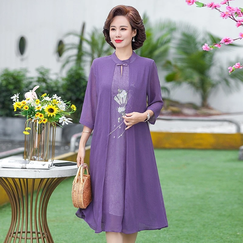 清2024唐姐优选三色显瘦妈妈装连衣裙bd4453