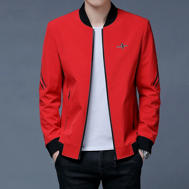 2025年蛇年本命年红色衣服男春秋夹克青中年棒球领上衣时尚外套潮