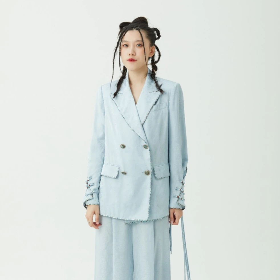 【肯逊】时尚休闲气质日常修身显瘦刺绣提花女装西装K1D9DX021
