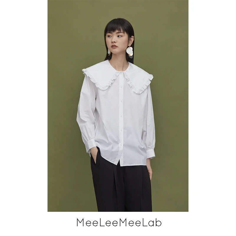 MeeLeeMeeLab原创复古荷叶边大翻领衬衣小众设计感娃娃领衬衫女