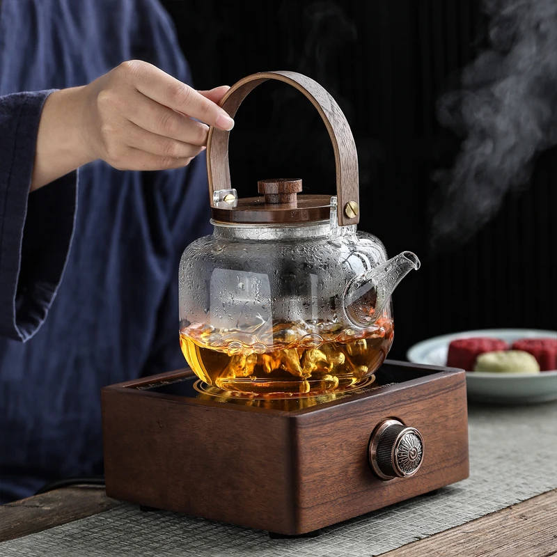 耐高温玻璃煮茶壶围炉家用自动电陶炉蒸煮两用提梁壶套组煮茶炉