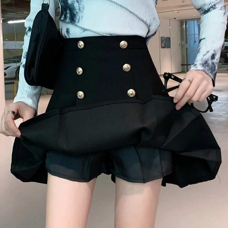 早秋高腰半身裙子女2023新款秋冬季百搭小个子a字百褶防走光短裙