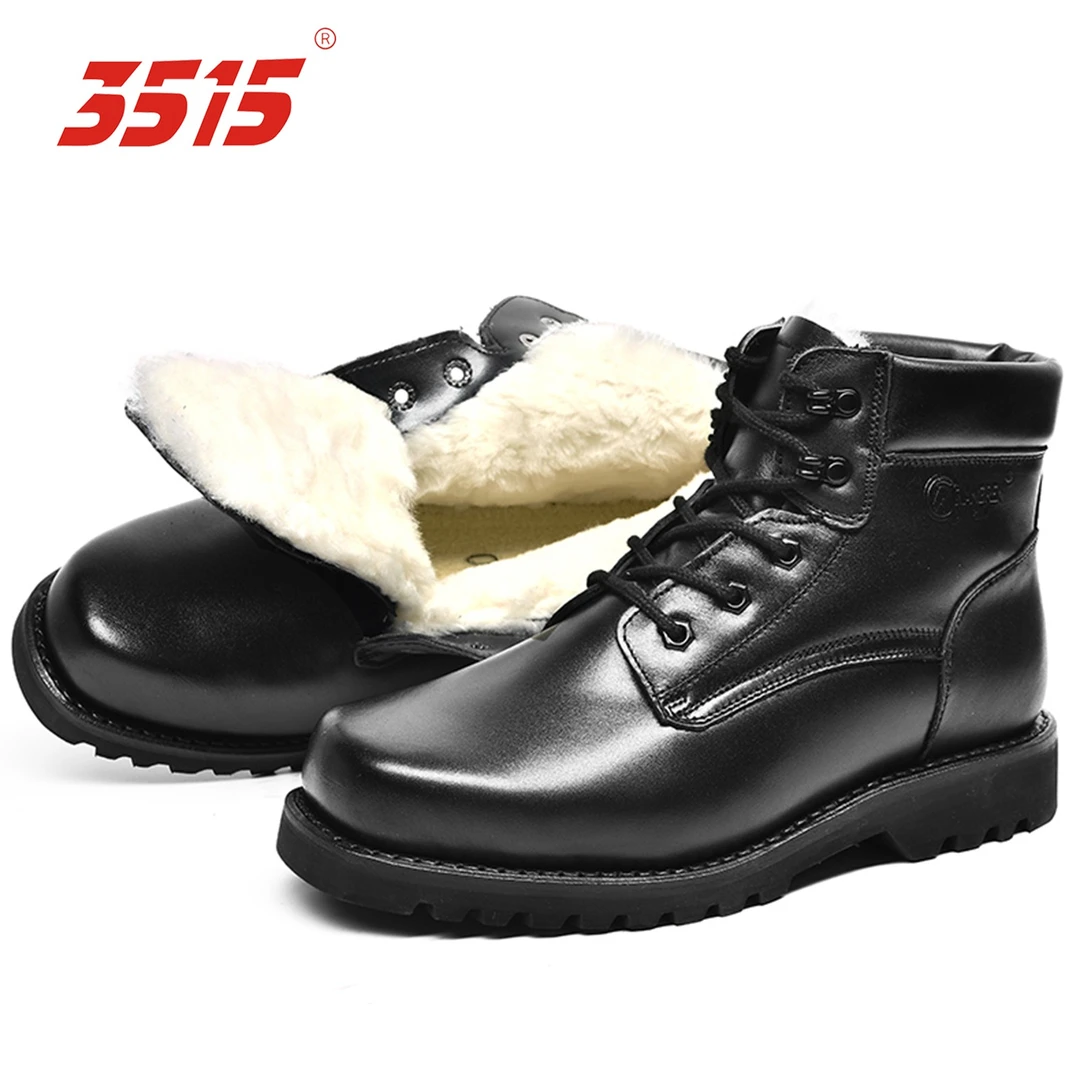 3515黑色冬季抗寒保暖棉靴固特异雪地靴加绒加厚中帮牛皮防寒男靴