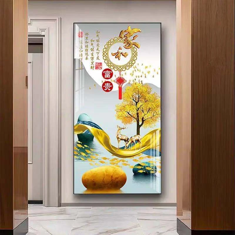 腾景空间【家和富贵】福鹿黄金树走廊过道入户玄关画晶瓷画装饰画