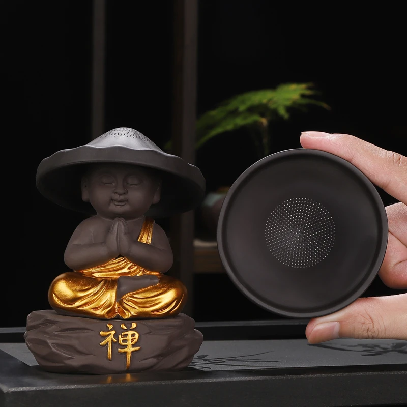 创意紫砂茶漏组茶叶过滤网家用功夫茶具配件小和尚茶宠摆件