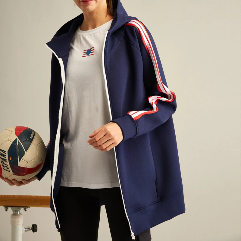 gymna复古运动大外套女春长袖健身拉链衫夹克宽松遮臀跑步上衣