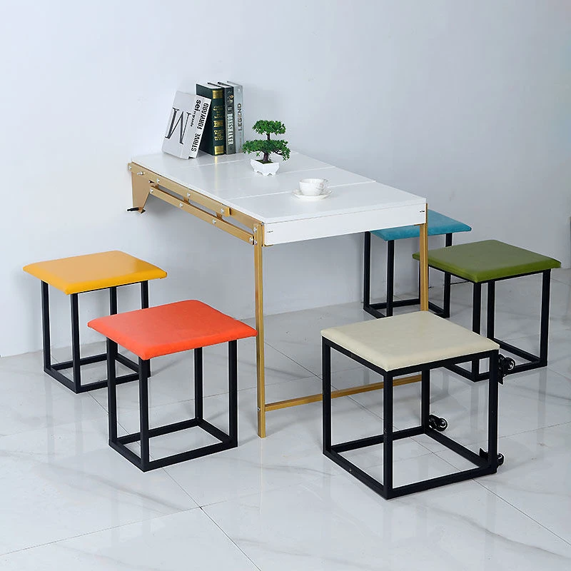 多功能折叠壁挂桌小户型家用伸缩折叠桌墙上折叠桌置物架书架书桌