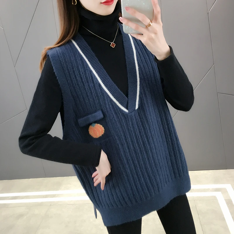 2031【南瓜提花马甲】春新款女装洋气大V领抽条提花针织背心女