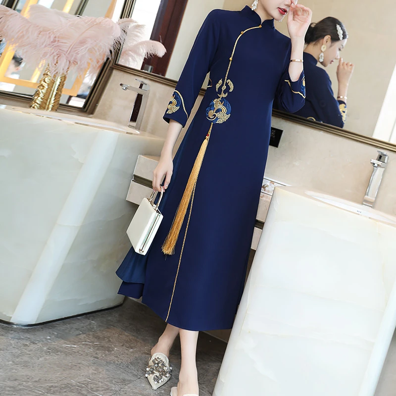 【金凤】改良旗袍秋冬款中国风茶服新中式国潮唐装复古连衣裙女装