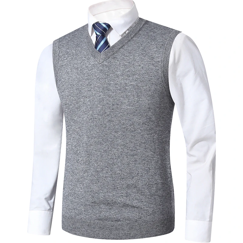 春秋青年无袖马夹男士毛背心V领针织马甲中年毛坎肩保暖爸爸装