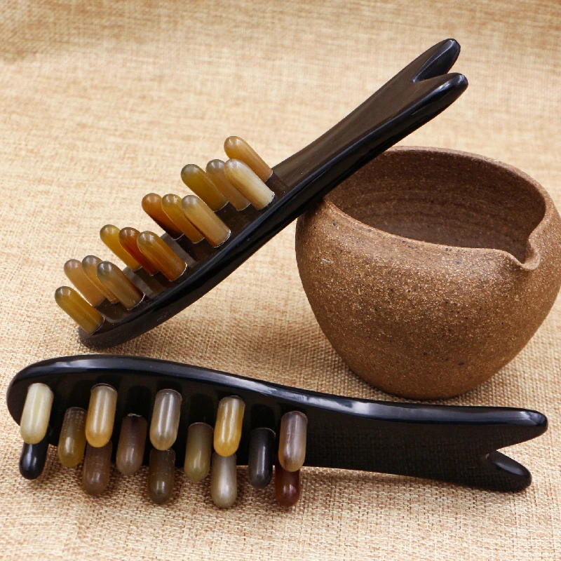 1把装 牛角按摩梳子粗齿头皮护理家用多功能头皮按摩长约17CM