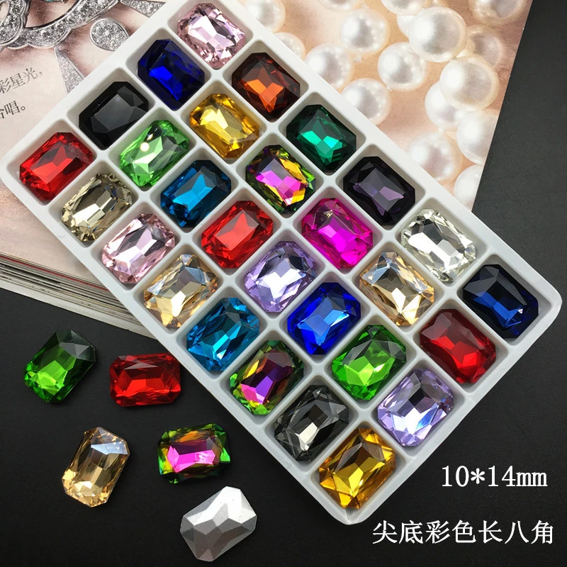 尖底彩色长八角10*14mm玻璃钻异形diy贴钻闪钻鞋包饰品镶补钻配件