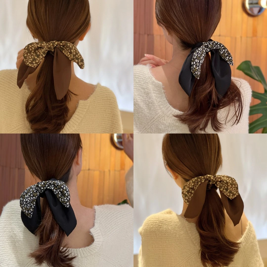 布艺发饰 2条春款双层碎花飘带发绳短款扎马尾发圈女