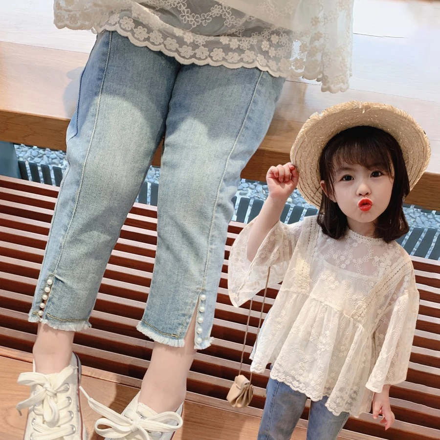 女童牛仔裤破洞小童韩版薄款春装洋气女宝宝长裤女宝儿童幼童春款