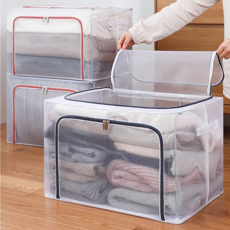 钢架收纳箱防尘收纳盒棉被衣服整理箱搬家可折叠箱子特大号储物箱