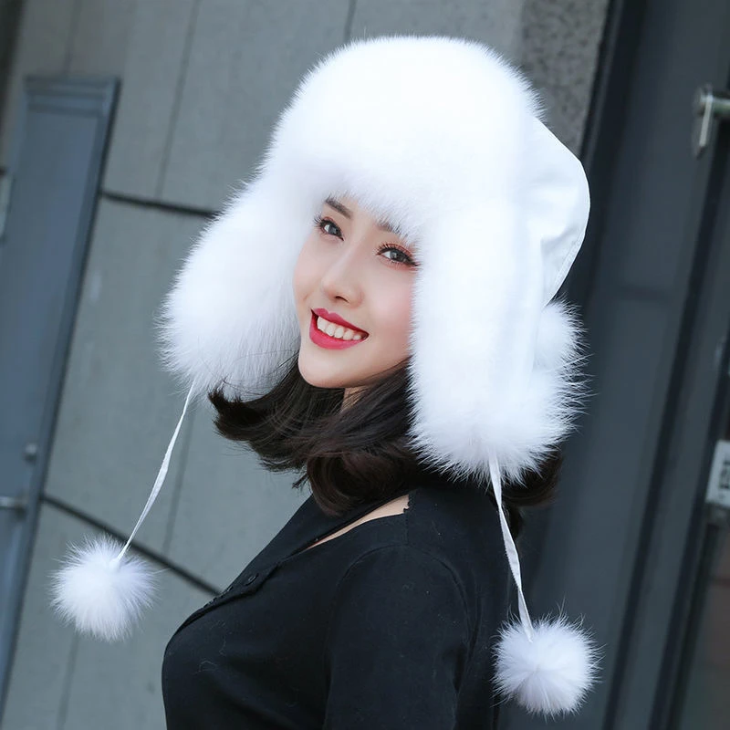 狐狸毛雷锋帽女秋冬季东北保暖护耳滑雪皮草帽子显脸小棉帽冬天