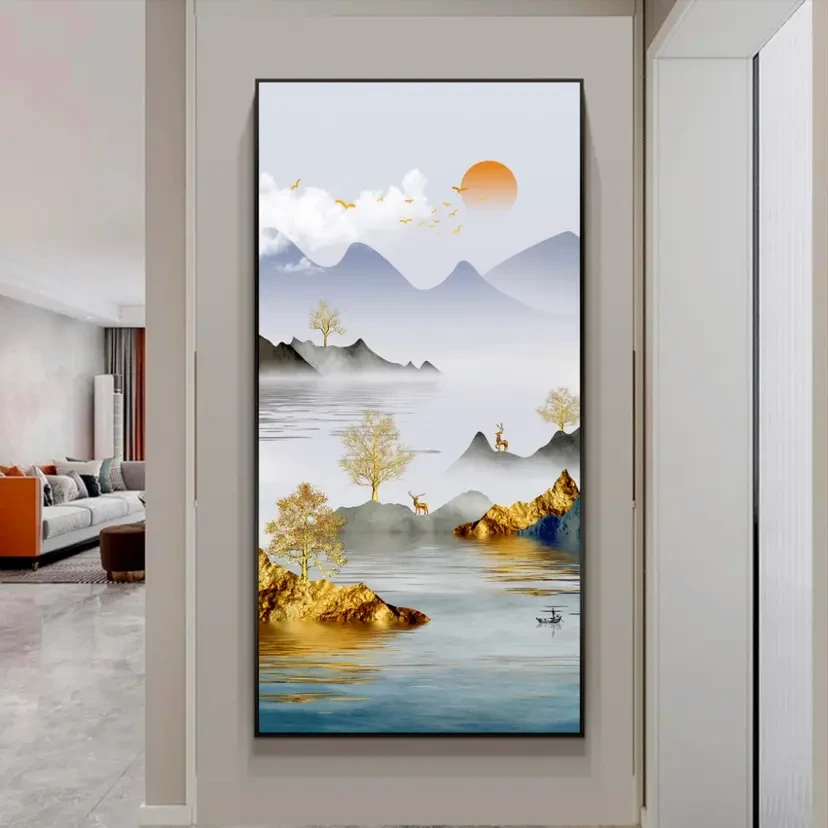 玄关画【中式山水】晶瓷镶钻真晶瓷装饰画