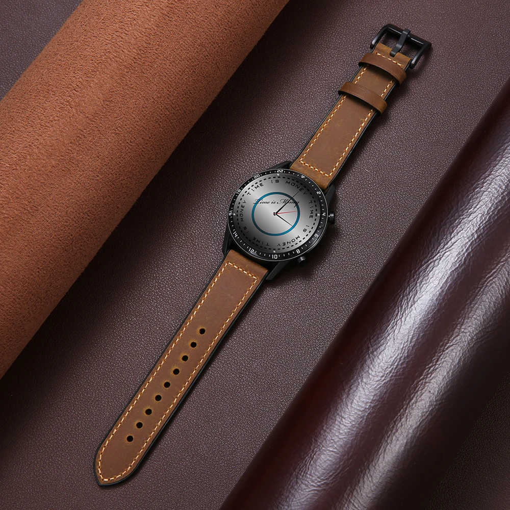 适用于HUAWEI WATCH GT5Pro ECG款华为手表疯马纹皮表带watch真
