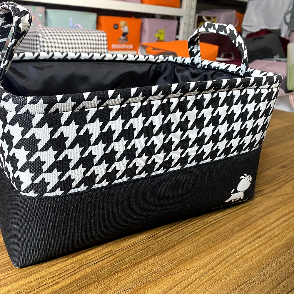 小号千鸟格加厚家用内衣玩具储物轻奢收纳整理筐盒尺寸36×26×20